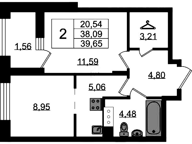 2-комнатная квартира 39.65 м², 8/11 эт., ЖК «VEREN NORT Сертолово»